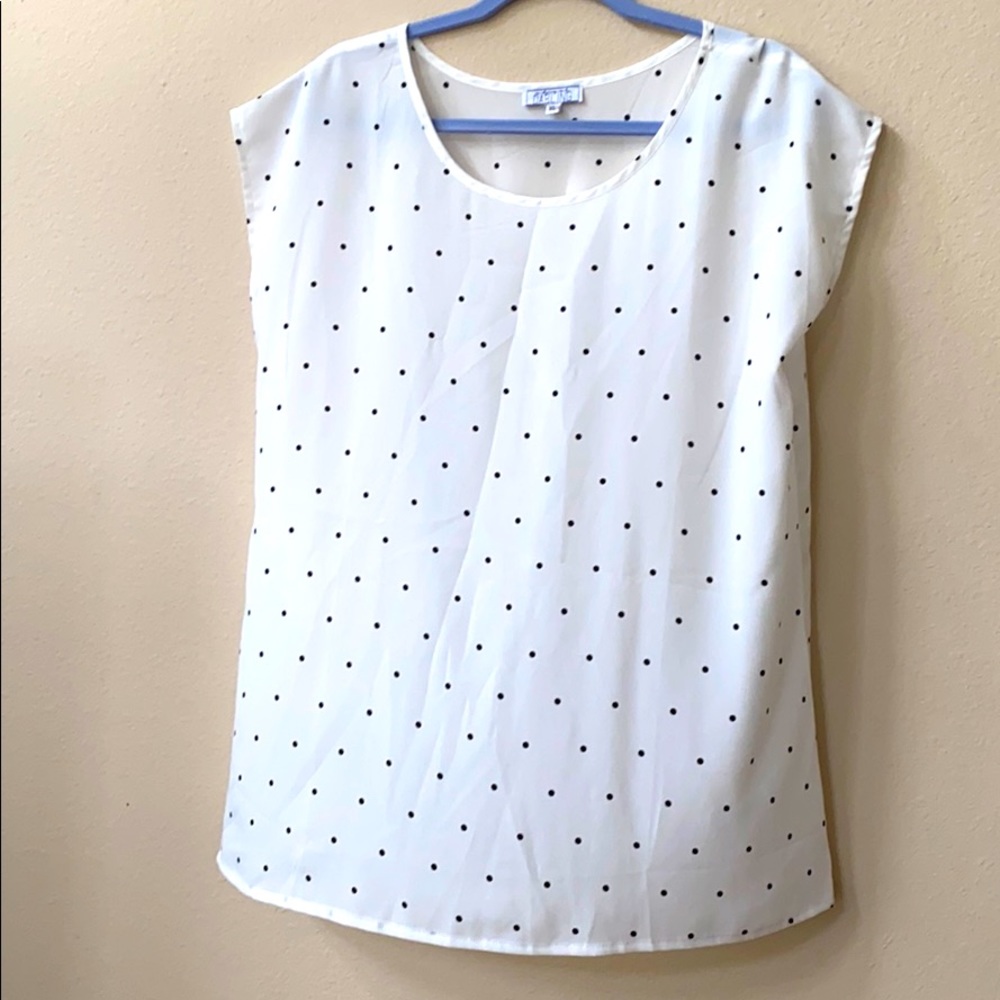 White with black polka dots top